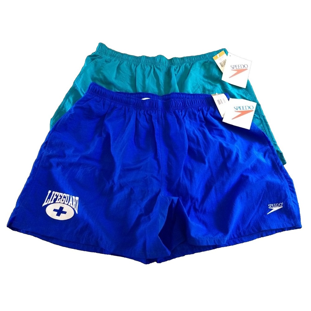 Speedo Swim Shorts Mens XL Lot/2 Mesh Liner Pockets Green‎ & Blue Lifeguard NEW